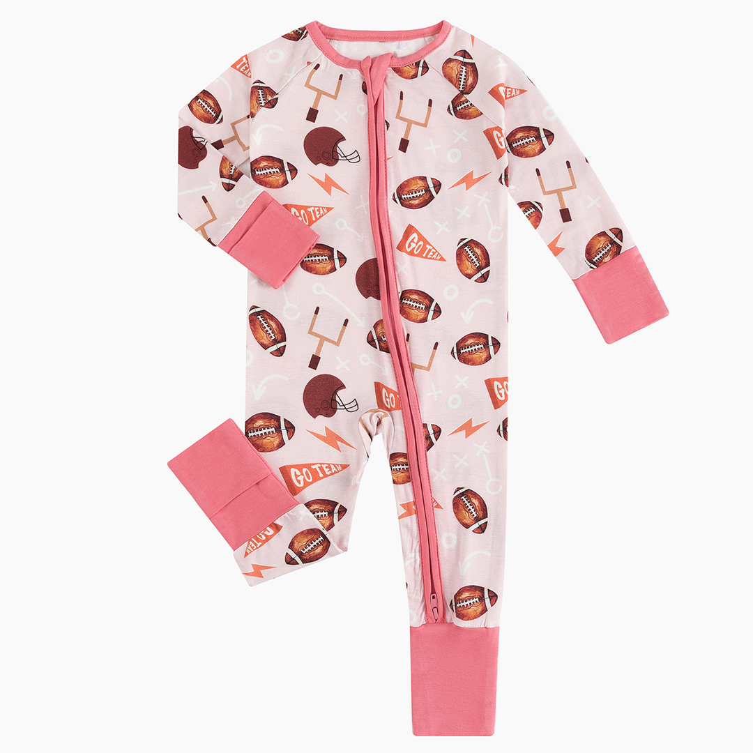 Pink American Football Bamboo Baby Zippy Pajama