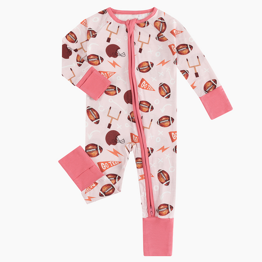 Pink American Football Bamboo Baby Zippy Pajama