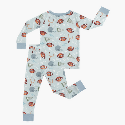 Blue American Football Bamboo Kid Two-Piece Pajama Set