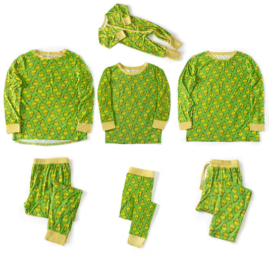 Christmas Green Guy Print Bamboo Family Matching Pajamas