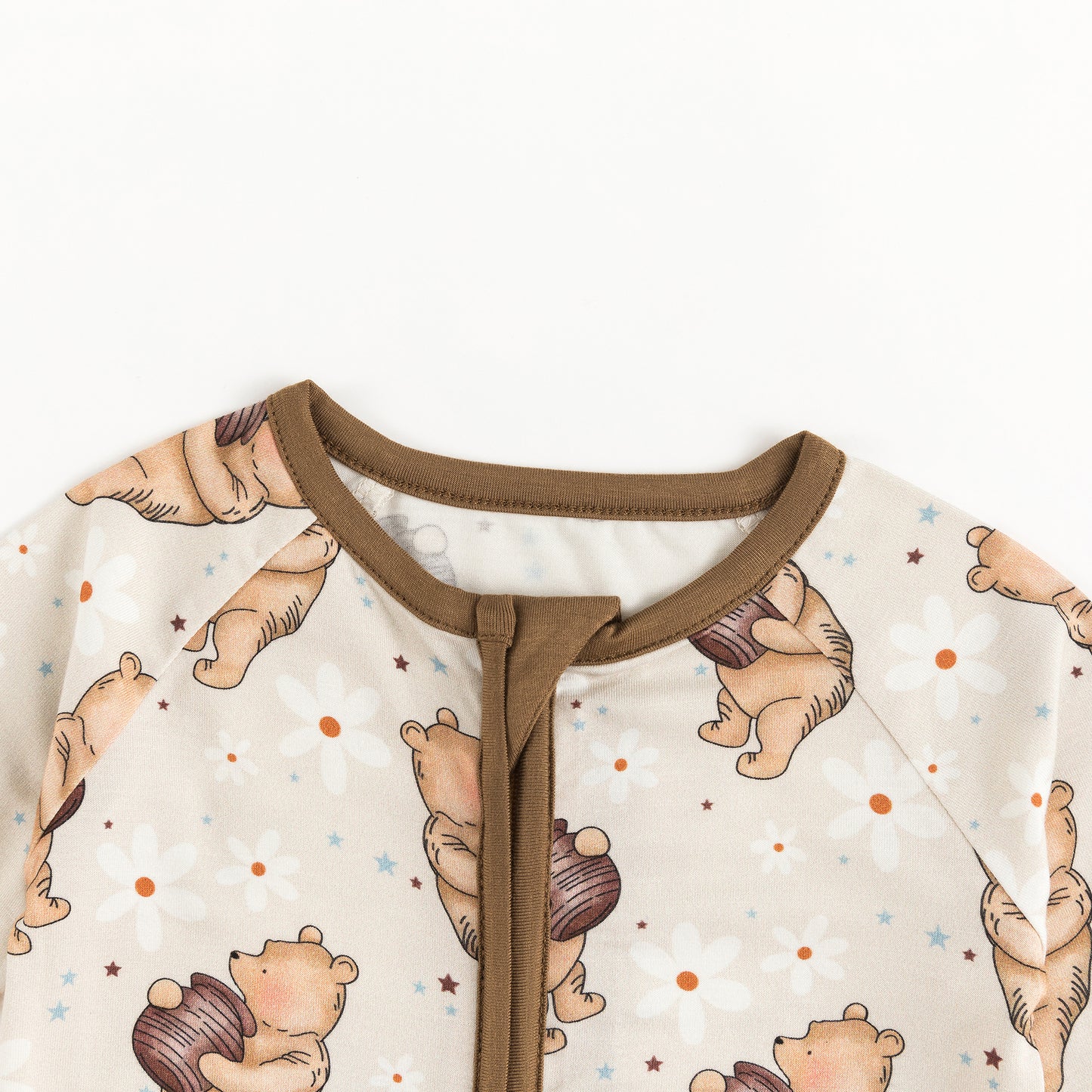Cozy Beige Bear Pattern Bamboo Zipper Pajamas