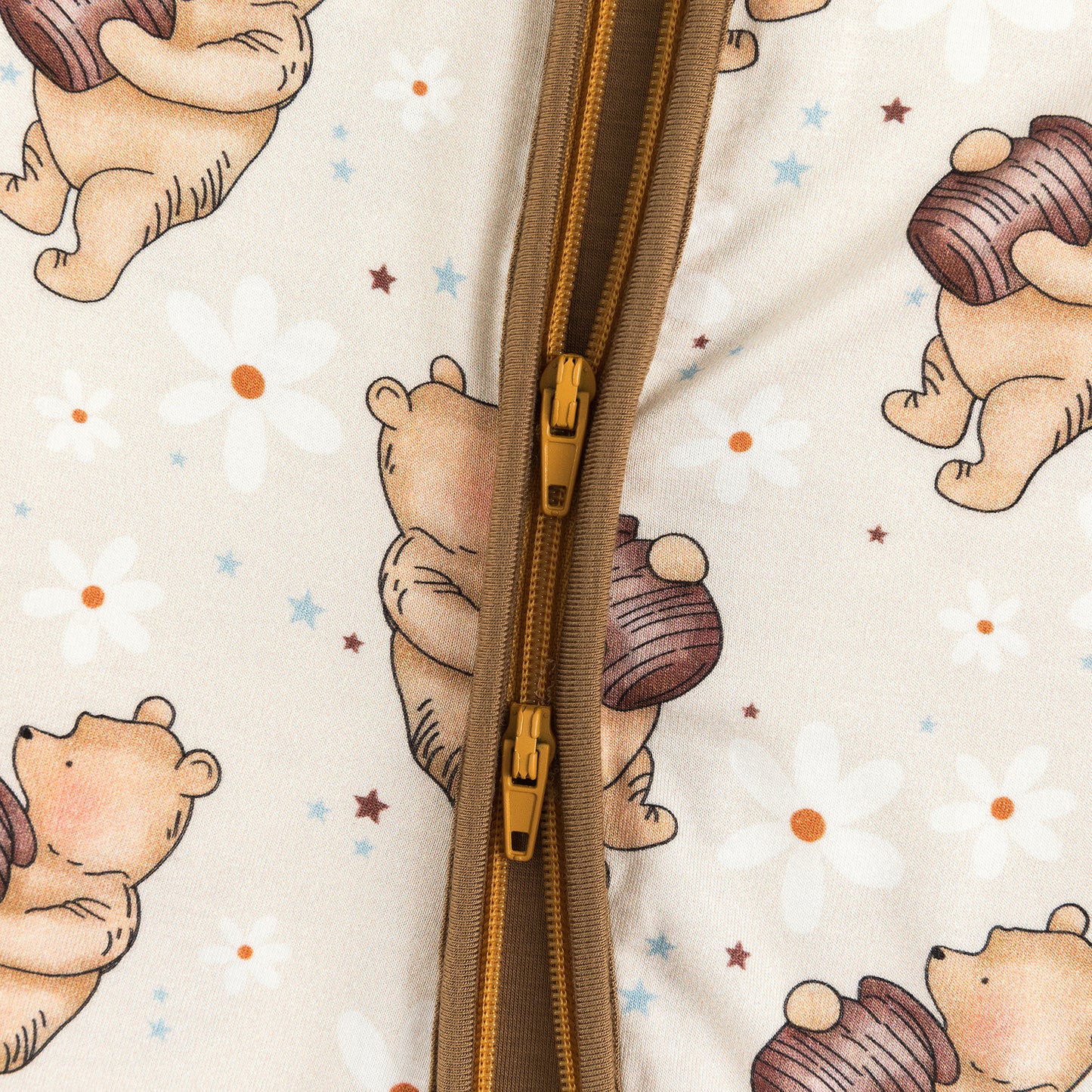 Cozy Beige Bear Pattern Bamboo Zipper Pajamas
