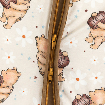 Cozy Beige Bear Pattern Bamboo Zipper Pajamas