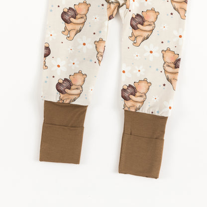 Cozy Beige Bear Pattern Bamboo Zipper Pajamas
