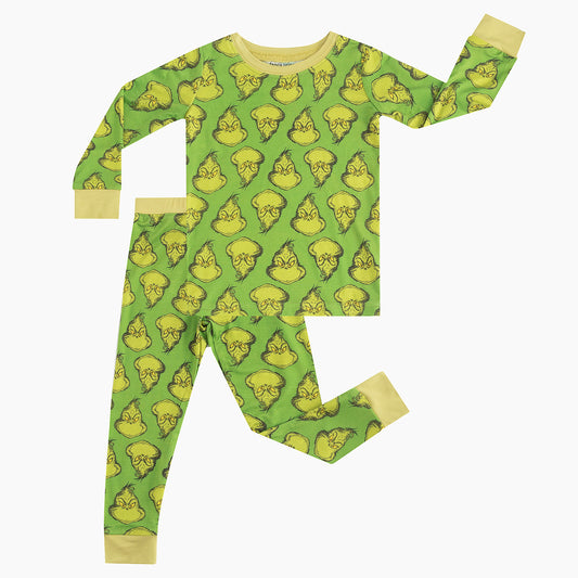 Christmas Green Guy Print Two-Piece Bamboo Long Sleeve Kids Pajama