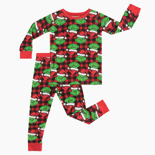 Christmas Green Face Red Two-Piece Bamboo Long Sleeve Pajama