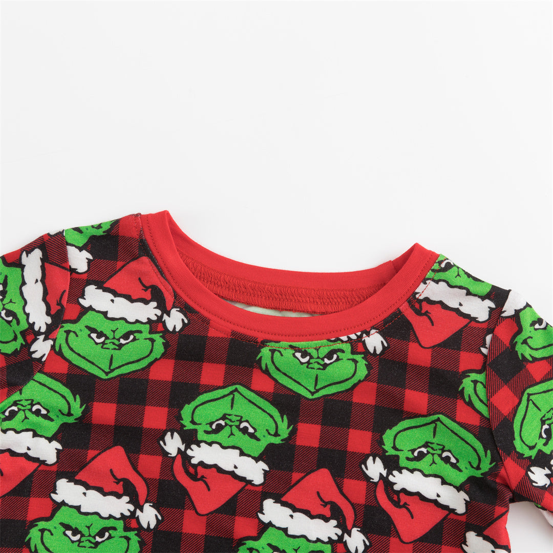 Christmas Green Face Red Two-Piece Bamboo Long Sleeve Pajama