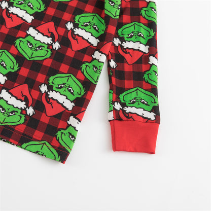 Christmas Green Face Red Two-Piece Bamboo Long Sleeve Pajama