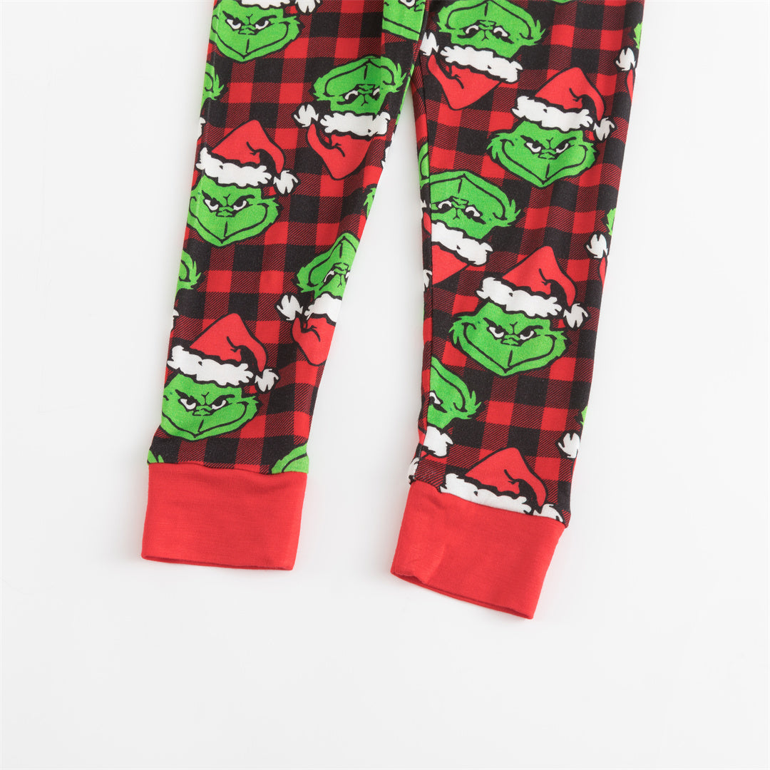 Christmas Green Face Red Two-Piece Bamboo Long Sleeve Pajama