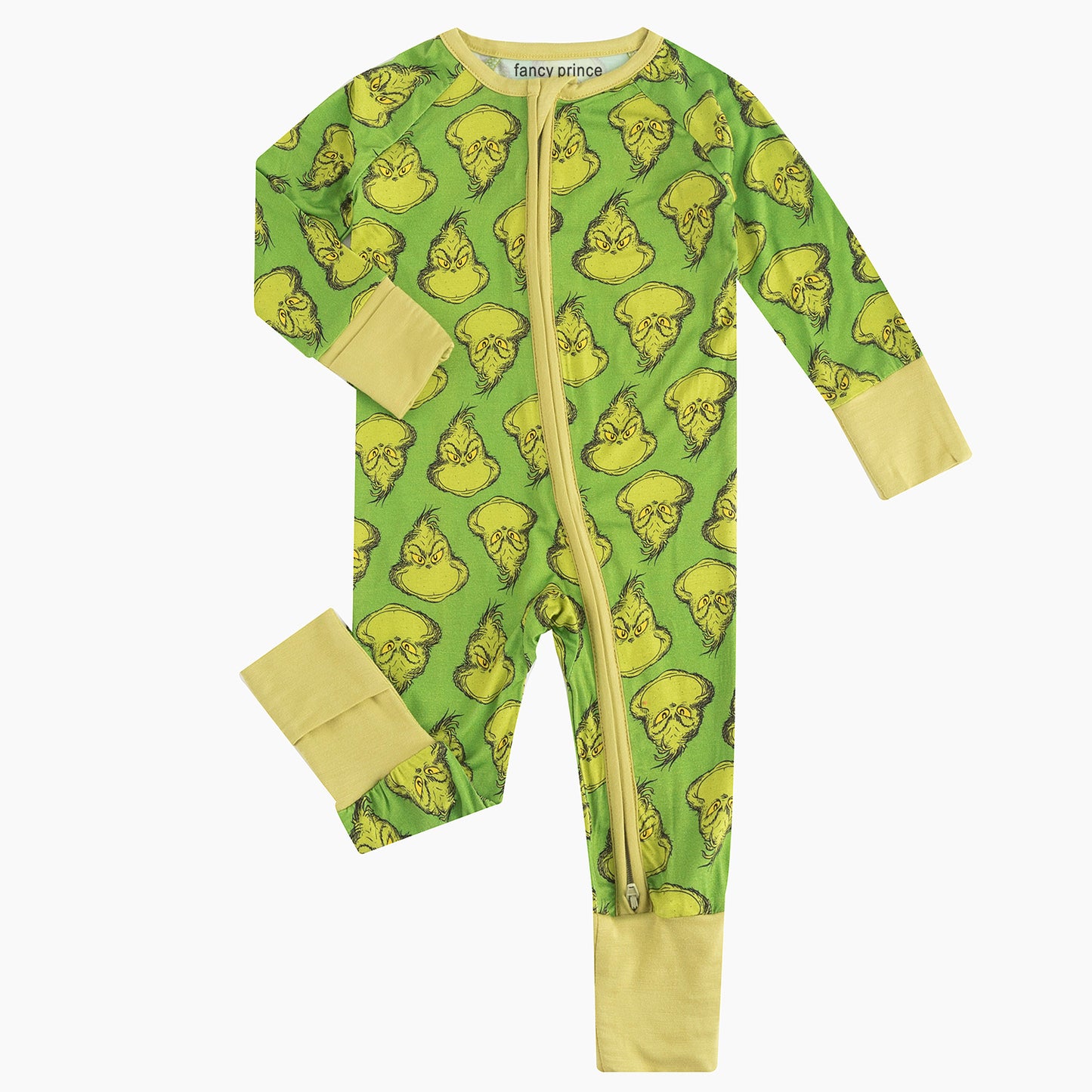 Christmas Green Guy Print Bamboo 2 Way Zipper Romper