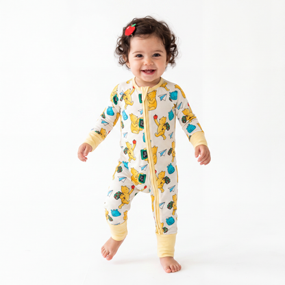 Little Bear Schoolbag Design Comfy Long Sleeve Bamboo Jumpsuit