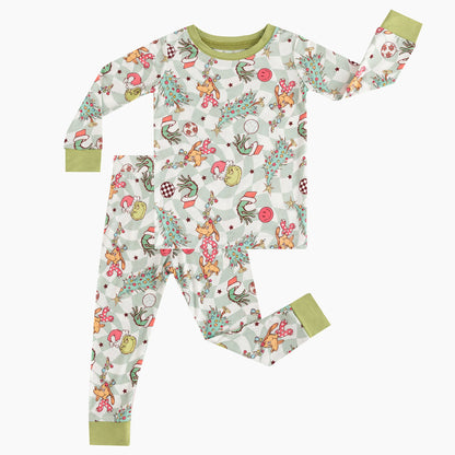 Christmas Green Guy Deer Kids Bamboo 2 Pieces Pajama Set