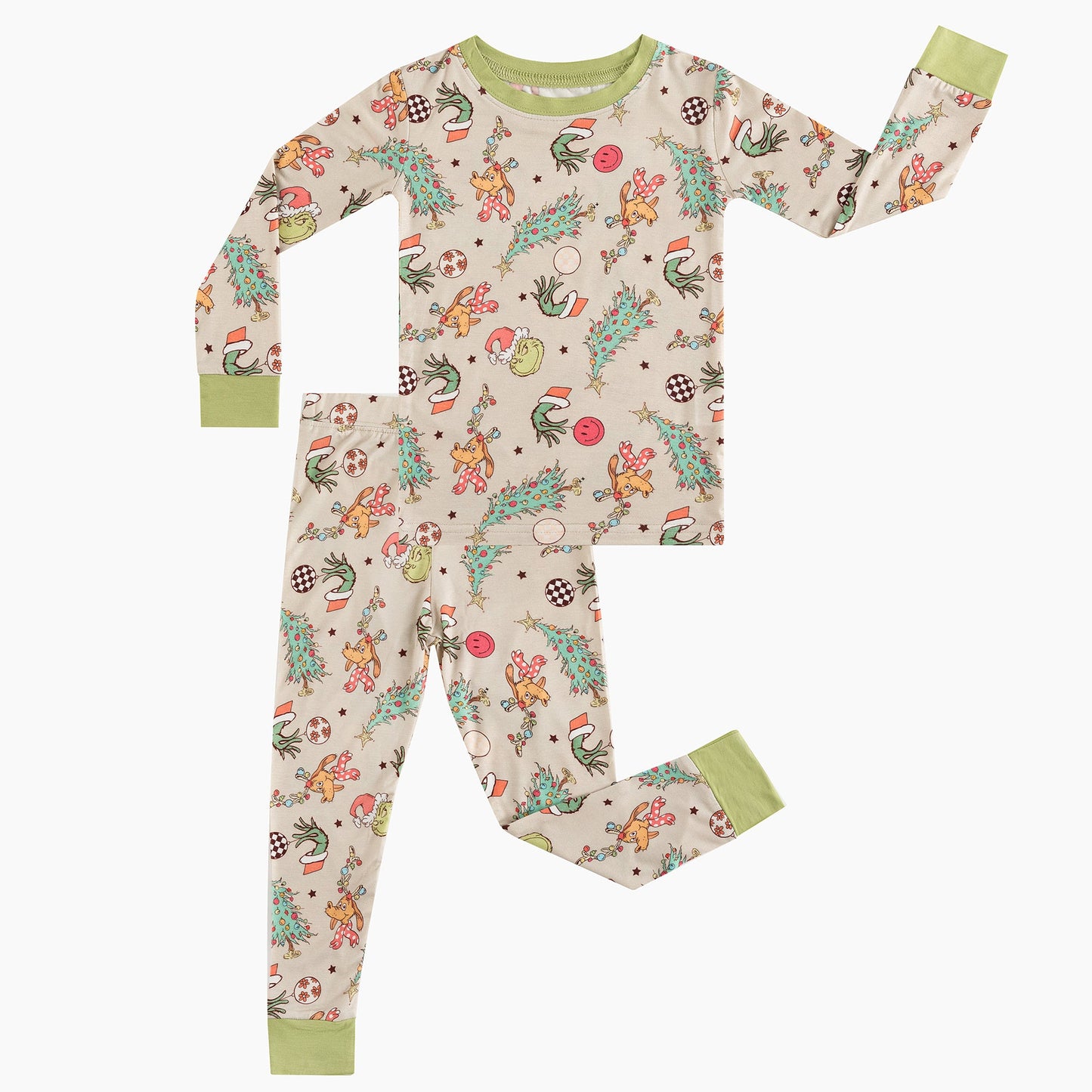 Christmas Green Guy Deer Kids Bamboo 2 Pieces Pajama Set