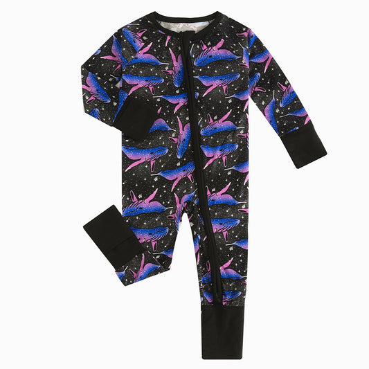 Galaxy Whale Baby Bamboo Zipper Romper Pajamas