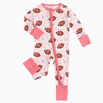 Pink American Football Baby Bamboo Zipper Romper