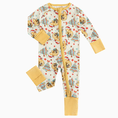 Christmas Tree Bear Baby Bamboo Zipper Romper Pajamas