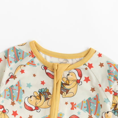 Christmas Tree Bear Baby Bamboo Zipper Romper Pajamas