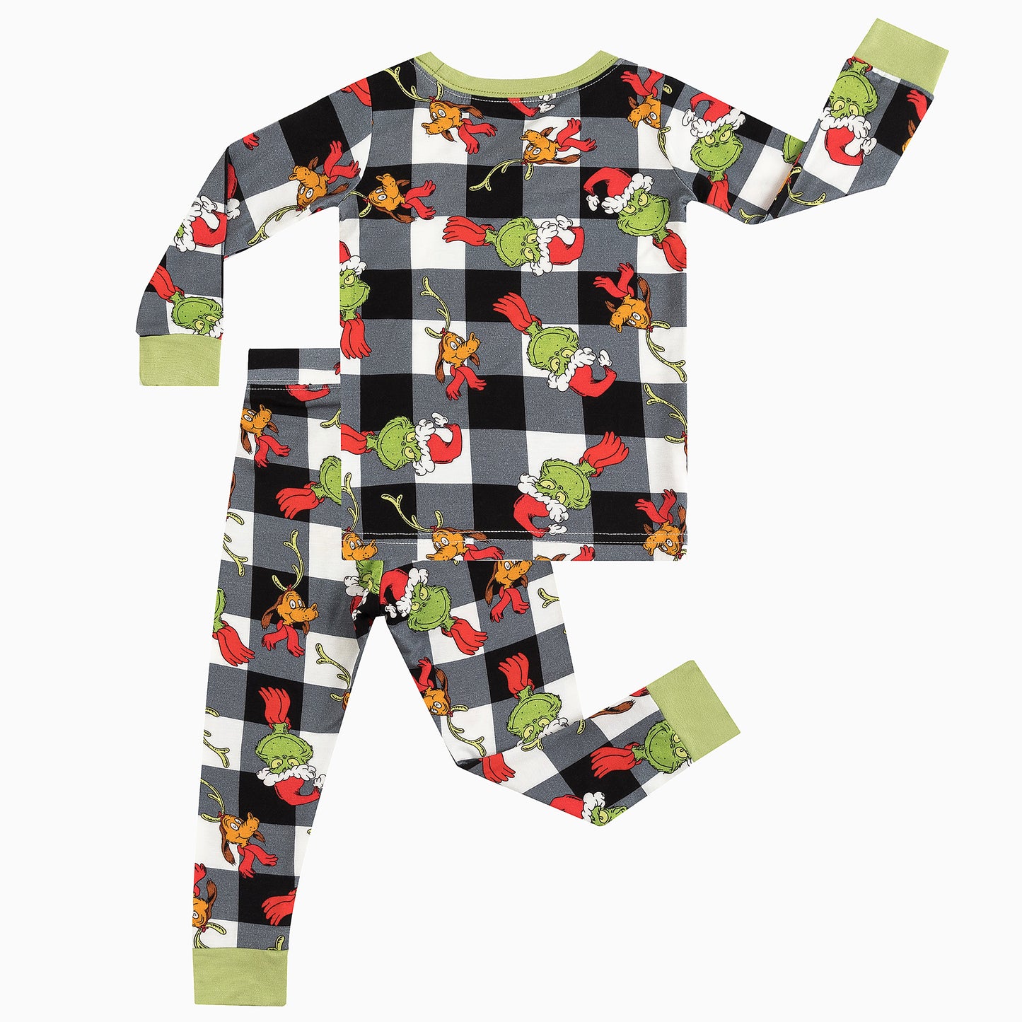 Christmas Green Guy Plaid Kids Bamboo Long Pajama Set