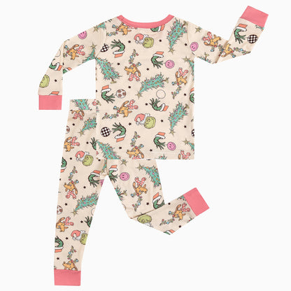 Christmas Green Guy Deer Kids Bamboo 2 Pieces Pajama Set