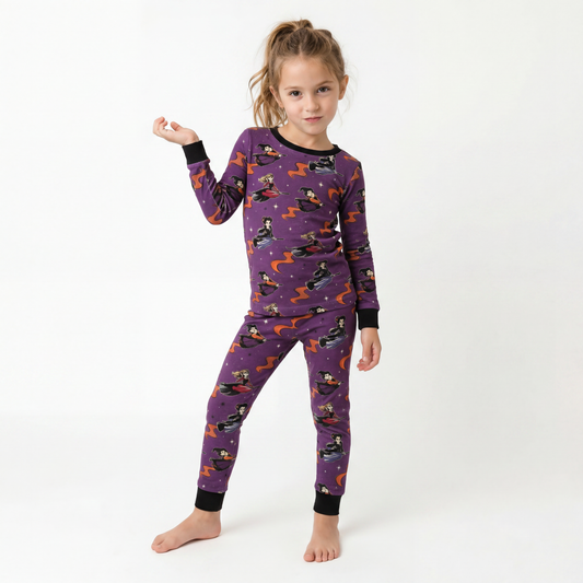 Long Sleeve Pajamas in Halloween Witch Print