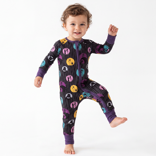 Black Fantasy Journey Halloween Bamboo Zip Romper