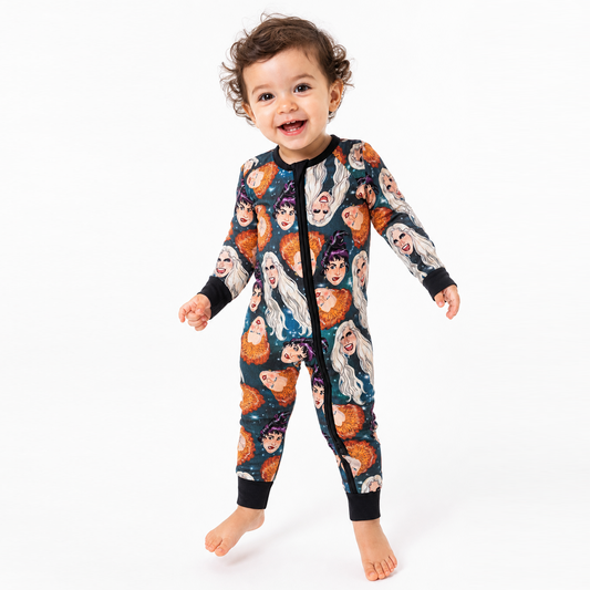 Halloween Witch Head Pattern Bamboo Zipper Baby Pajamas Romper