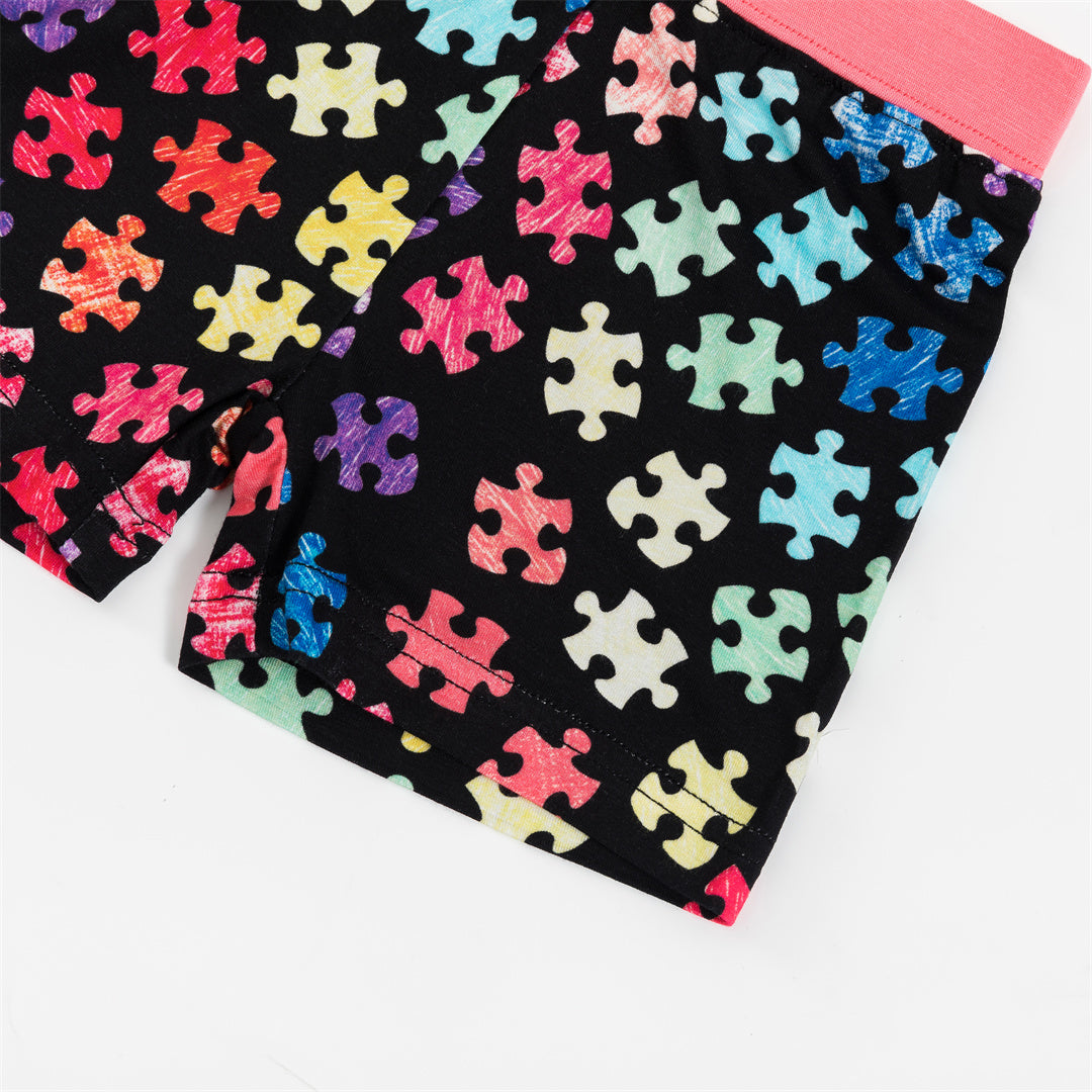 Multicolor Puzzle Print Bamboo Kids Pajama Short Sets