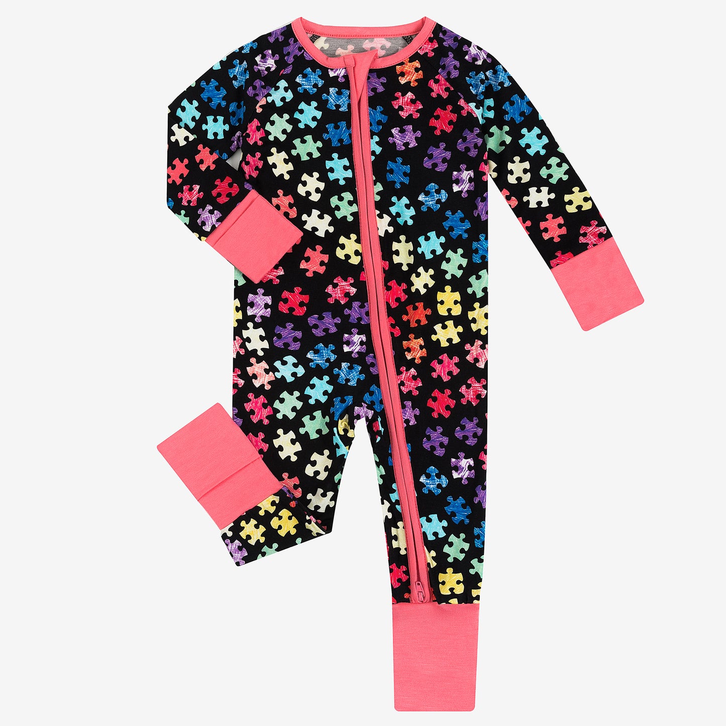 Puzzle arc-en-ciel Pyjama zippé en bambou pour bébé