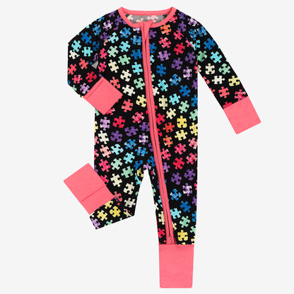 Puzzle arc-en-ciel Pyjama zippé en bambou pour bébé