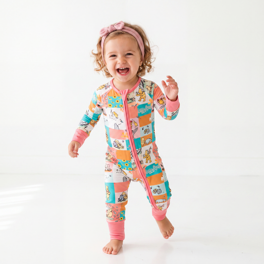 Bear And Friend Fun Time Bamboo Zipper Romper Pajamas