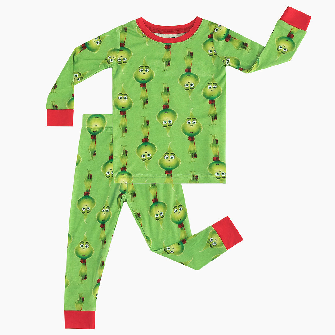 Christmas 3D Green Face Kids Bamboo Long Sleeve PJ Set