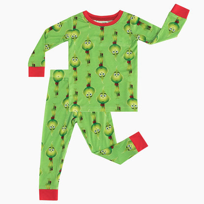 Christmas 3D Green Face Kids Bamboo Long Sleeve Pja Set