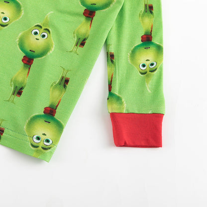 Christmas 3D Green Face Kids Bamboo Long Sleeve Pja Set