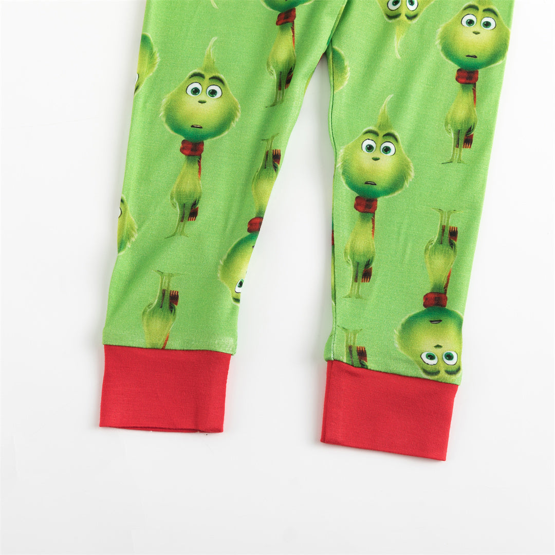 Christmas 3D Green Face Kids Bamboo Long Sleeve PJ Set