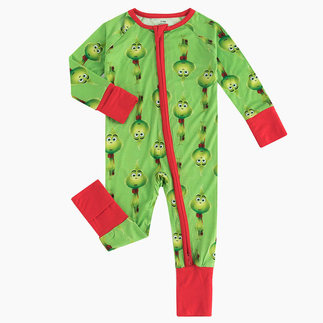 Christmas 3D Green Face Bamboo Zip Romper