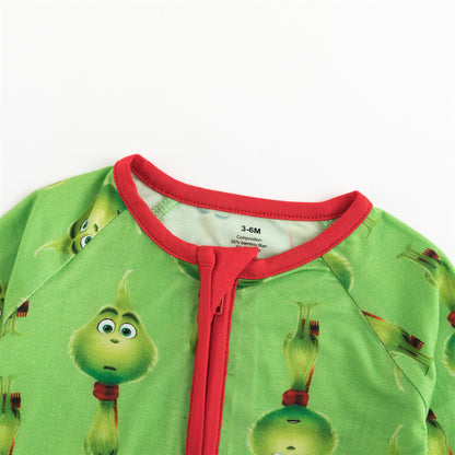 Christmas 3D Green Face Bamboo Zip Romper