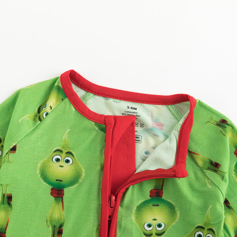 Christmas 3D Green Face Bamboo Zip Romper