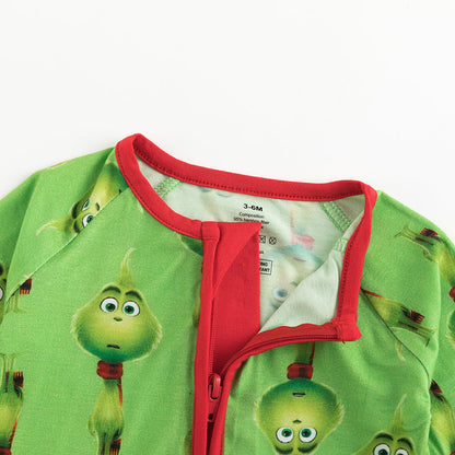 Christmas 3D Green Face Bamboo Zip Romper