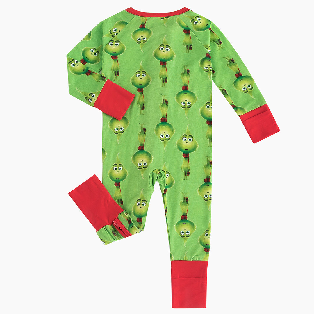 Christmas 3D Green Face Bamboo Zip Romper