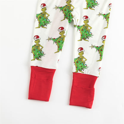 Christmas Tree Green Face Bamboo Zip Romper