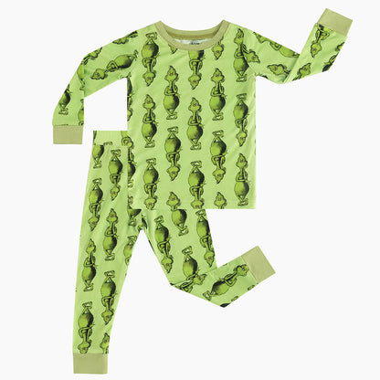 Christmas Cartoon Green Face Bamboo Long Sleeve Pajama Set