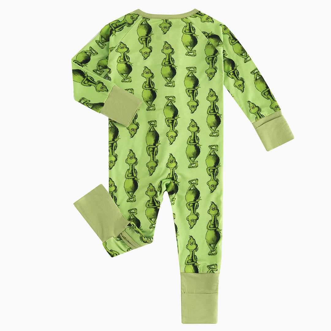 Christmas Green Face Cartoon Bamboo Zip Romper