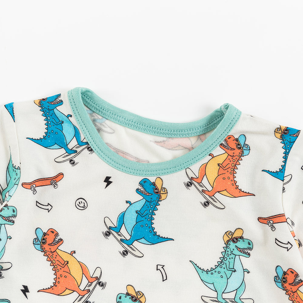 Skateboarding Dinosaur Bamboo Shorts Kids Pajama Sets