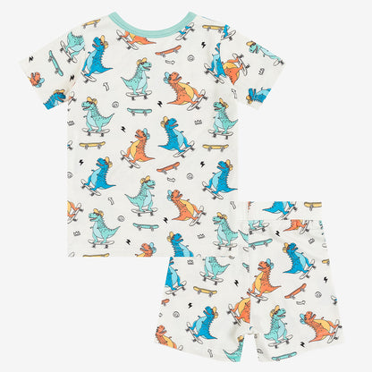Skateboarding Dinosaur Bamboo Shorts Kids Pajama Sets