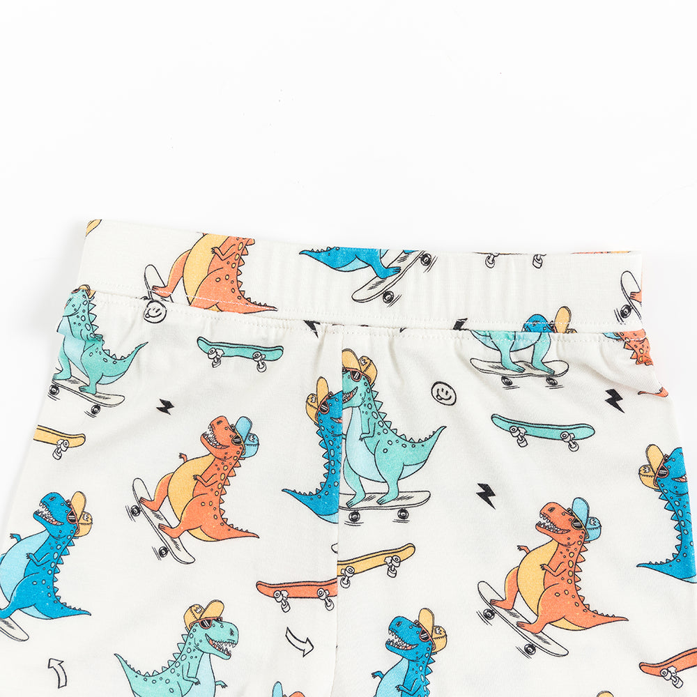 Skateboarding Dinosaur Bamboo Shorts Kids Pajama Sets