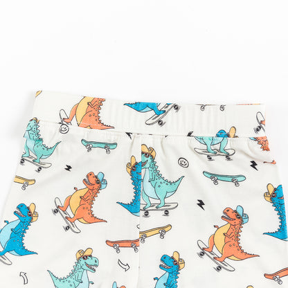 Skateboarding Dinosaur Bamboo Shorts Kids Pajama Sets