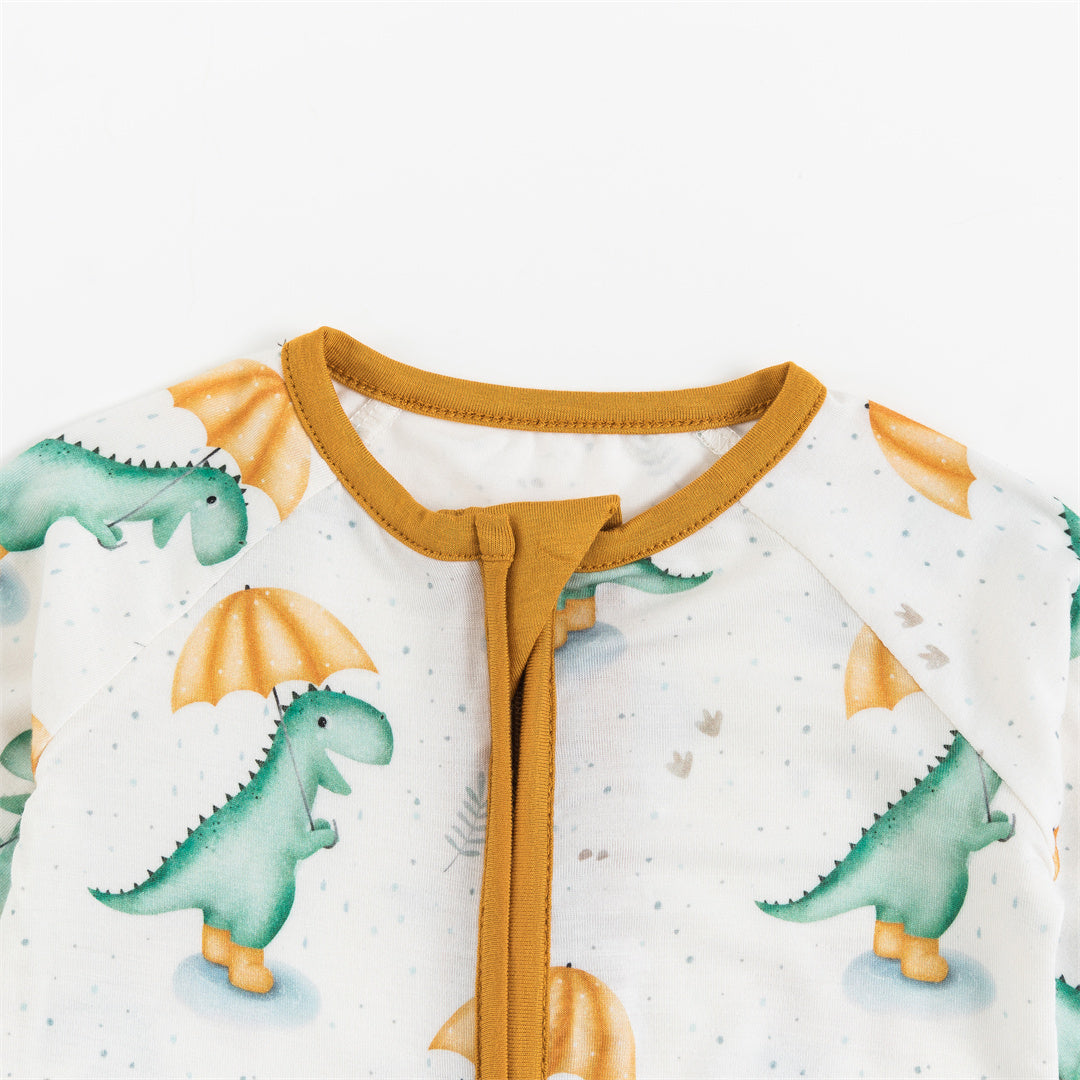 Dinosaur Umbrella Long Sleeves Zipper Romper