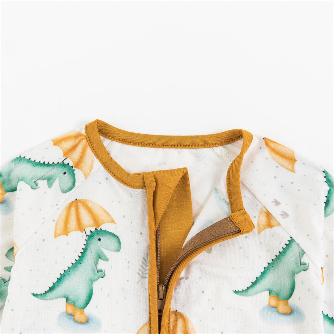 Dinosaur Umbrella Long Sleeves Zipper Romper