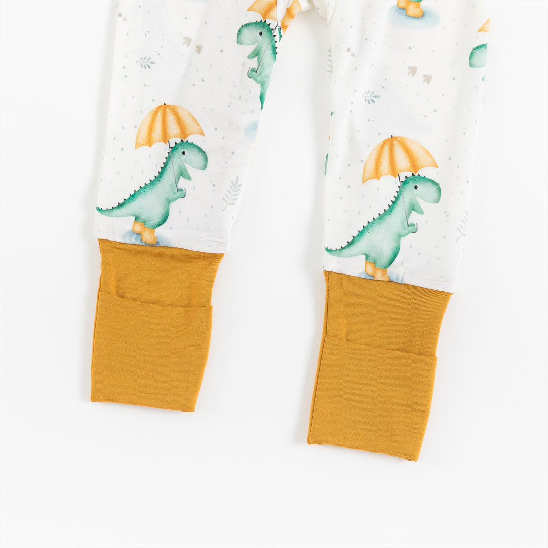 Dinosaur Umbrella Long Sleeves Zipper Romper