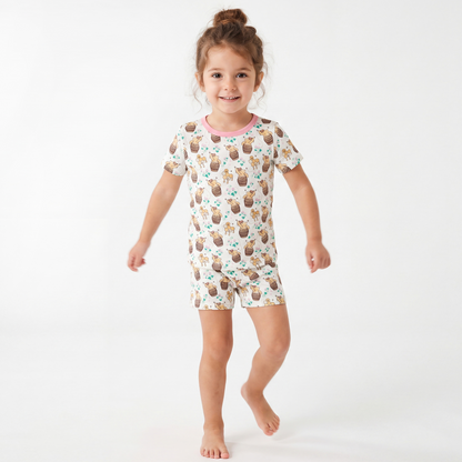 Ensemble de pyjama court pour enfants avec motif de porcelet et ours de dessin animé Miozing